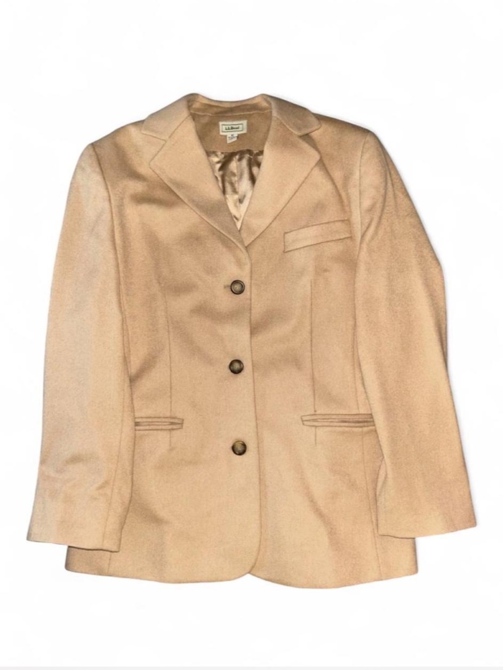L.L. Bean Women's Camel Wool and Cashmere Satin Lined Blazer Jacket Size 6P